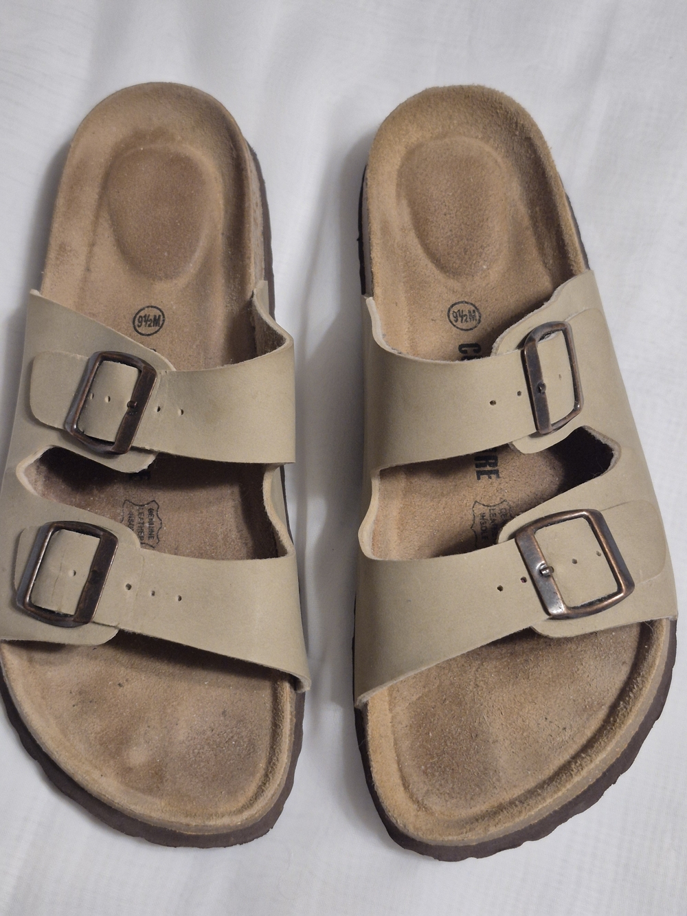 Women's Size 9.5 Comfort Slide Sandals Beige Double-Buckle